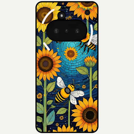  Bees And Sunflowers Glass Case For Nothing Phone 3A back cover – full design glossy printed glass finish