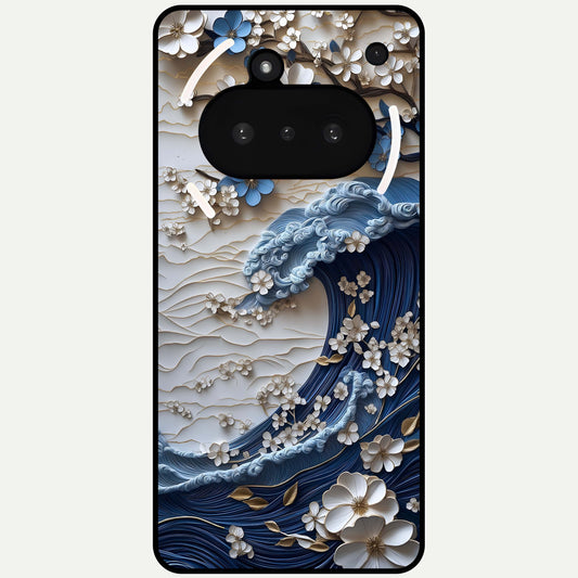  Blossom Wave Art Glass Case For Nothing Phone 3A back cover – full design glossy printed glass finish