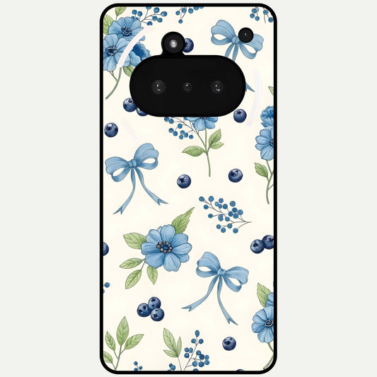  Blue Flower And Bow Glass Case For Nothing Phone 3A back cover – full design glossy printed glass finish