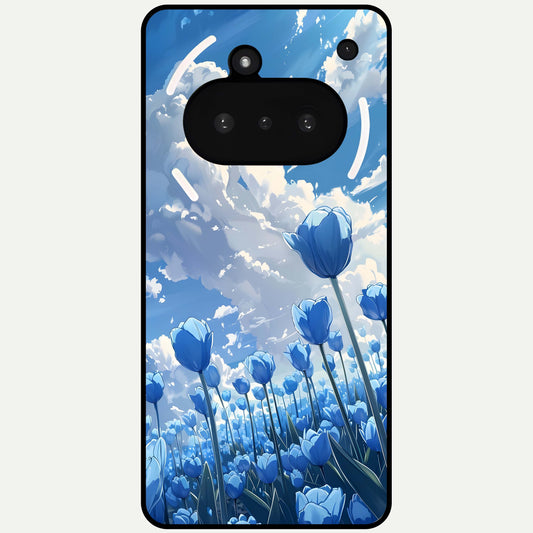  Blue Tulip Clouds Glass Case For Nothing Phone 3A back cover – full design glossy printed glass finish