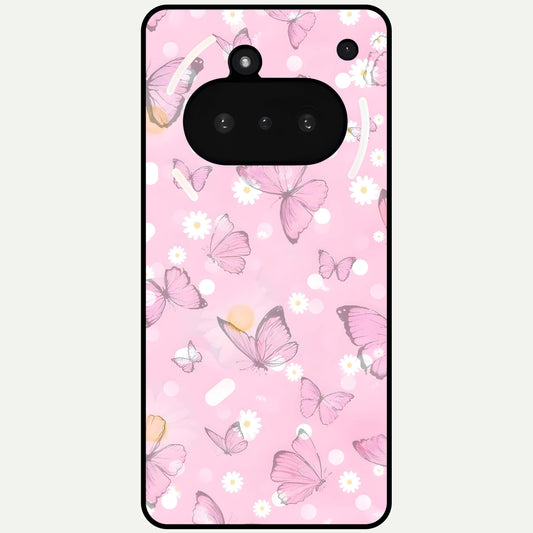  Blush Butterfly Garden Glass Case For Nothing Phone 3A back cover – full design glossy printed glass finish