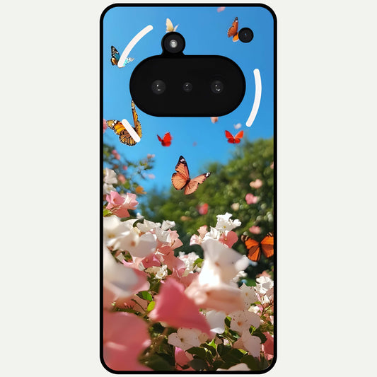  Butterflies In Bloom Sky Glass Case For Nothing Phone 3A back cover – full design glossy printed glass finish