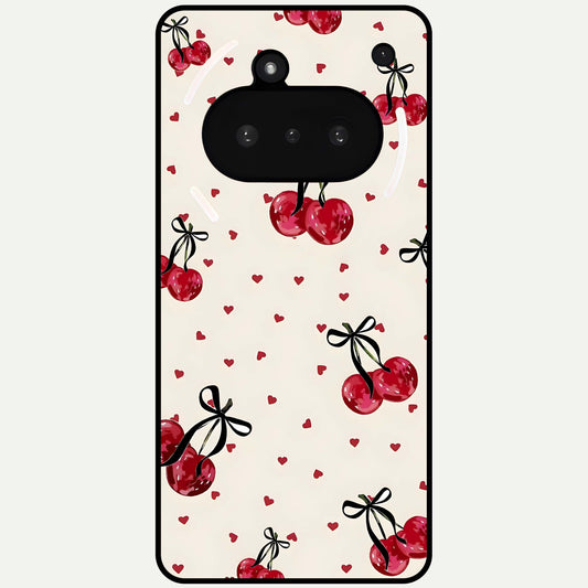  Cherry Heart Bow Glass Case For Nothing Phone 3A back cover – full design glossy printed glass finish
