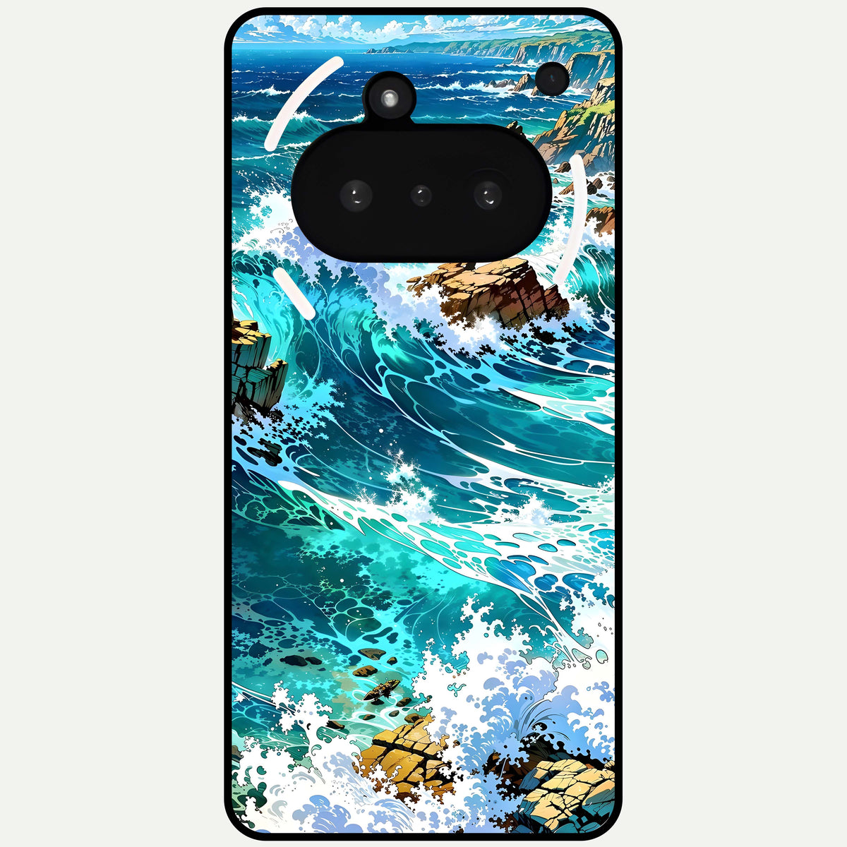  Coastal Blue Waves Glass Case For Nothing Phone 3A back cover – full design glossy printed glass finish