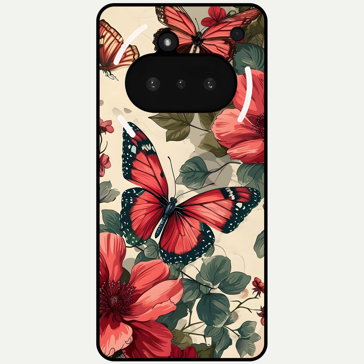  Crimson Butterfly Garden Glass Case For Nothing Phone 3A back cover – full design glossy printed glass finish