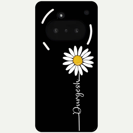  Custom Name White Flower Glass Case For Nothing Phone 3A back cover – full design glossy printed glass finish