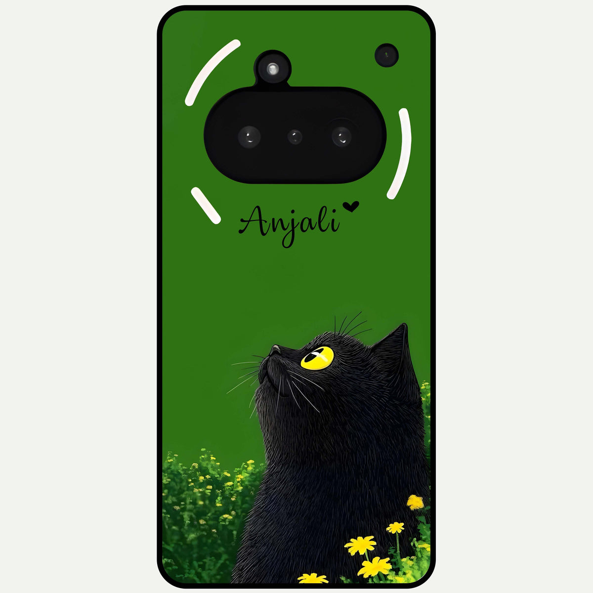  Emerald Cat Custom Name Glass Case For Nothing Phone 3A back cover – full design glossy printed glass finish