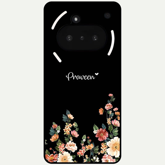  Floral Design Personalized Custom Name Glass Case For Nothing Phone 3A back cover – full design glossy printed glass finish