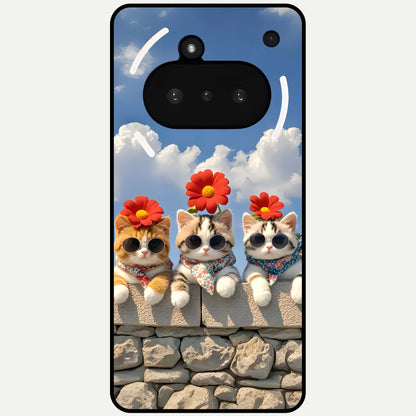 Floral Kitty Squad Glass Case For Nothing Phone 3A back cover – full design glossy printed glass finish