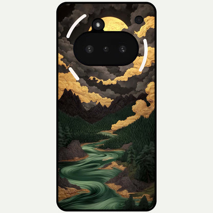  Golden River Moon Glass Case For Nothing Phone 3A back cover – full design glossy printed glass finish