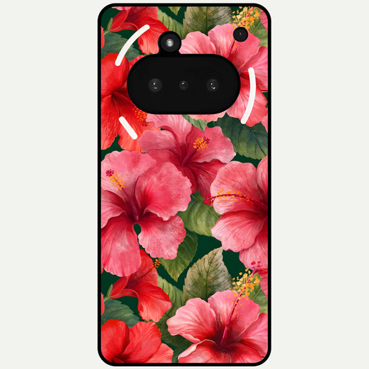  Hibiscus Pattern Glass Case For Nothing Phone 3A back cover – full design glossy printed glass finish