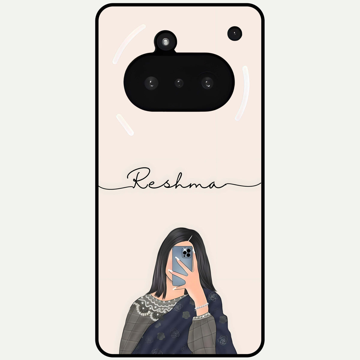  Mirror Mood Muse With Custom Name Glass Case For Nothing Phone 3A back cover – full design glossy printed glass finish