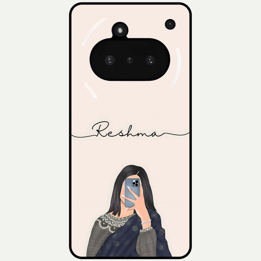  Mirror Mood Muse With Custom Name Glass Case For Nothing Phone 3A back cover – full design glossy printed glass finish