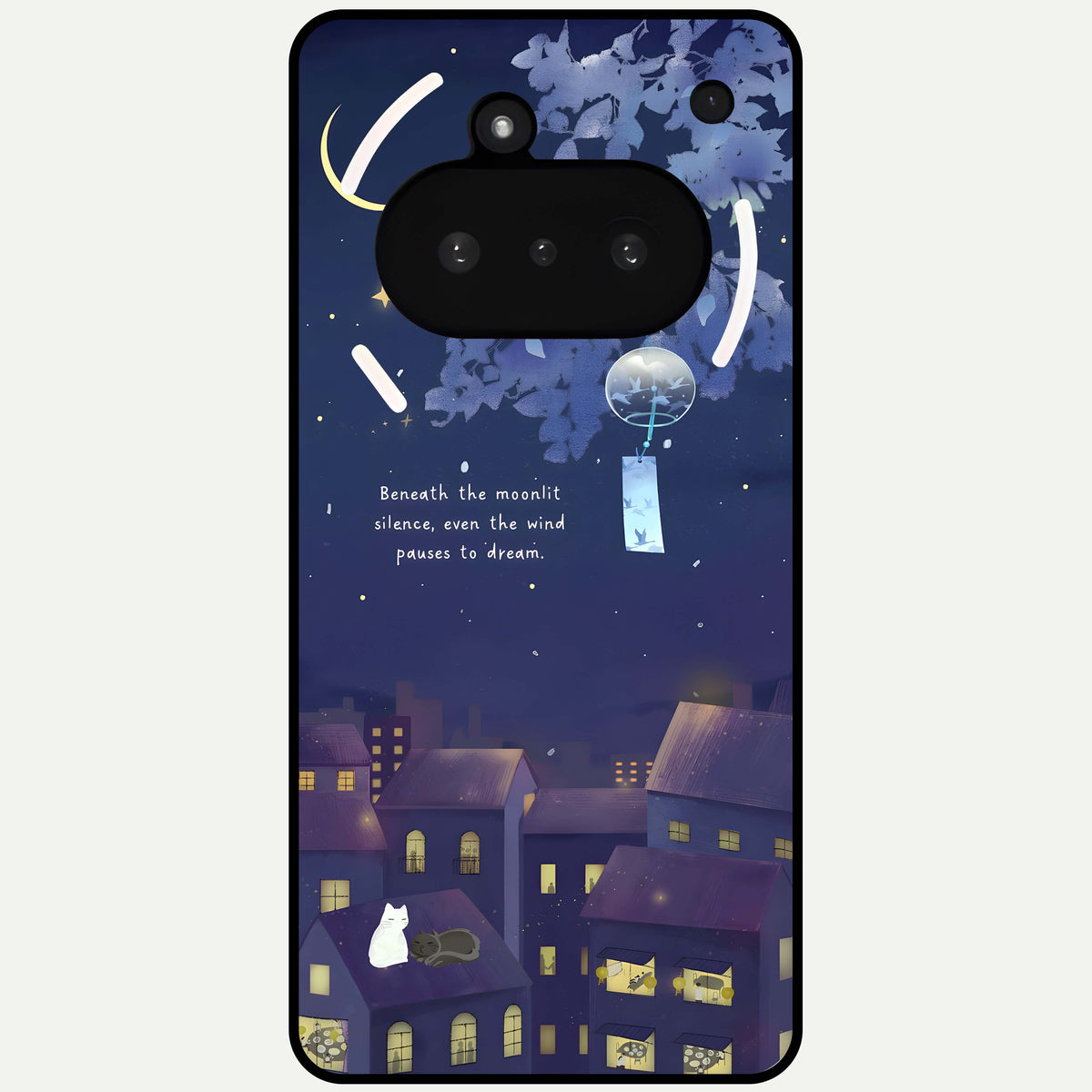  Moonlit Cat Silence Glass Case For Nothing Phone 3A back cover – full design glossy printed glass finish