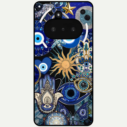  Mystic Blue Evil Eye Glass Case For Nothing Phone 3A back cover – full design glossy printed glass finish