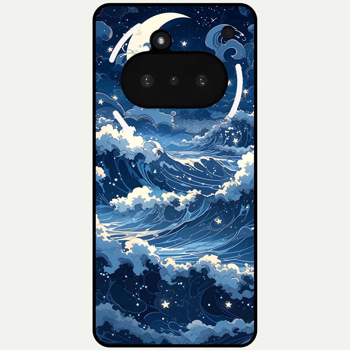  Ocean Moon Waves Glass Case For Nothing Phone 3A back cover – full design glossy printed glass finish