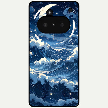  Ocean Moon Waves Glass Case For Nothing Phone 3A back cover – full design glossy printed glass finish