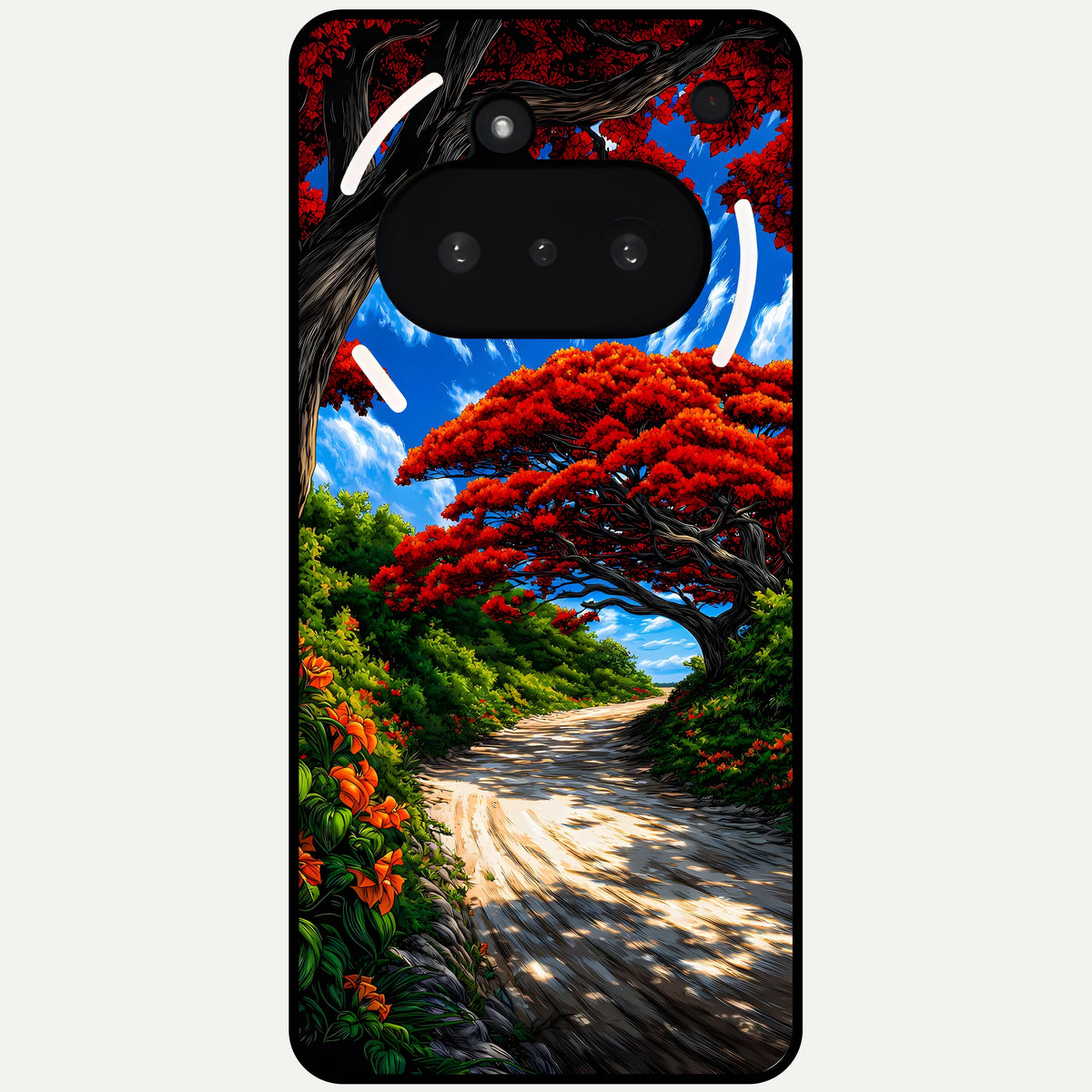  Red Trees Pathway Glass Case For Nothing Phone 3A back cover – full design glossy printed glass finish