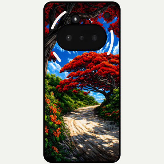  Red Trees Pathway Glass Case For Nothing Phone 3A back cover – full design glossy printed glass finish