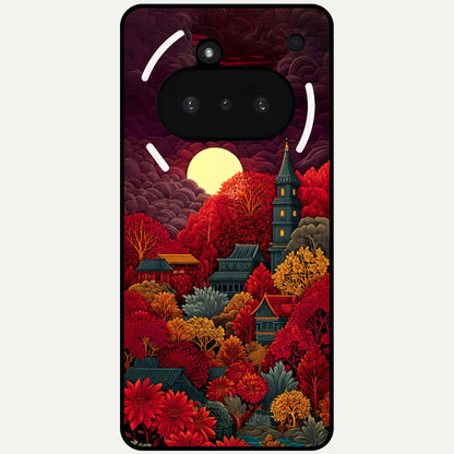 Scarlet Autumn Temple Glass Case For Nothing Phone 3A back cover – full design glossy printed glass finish