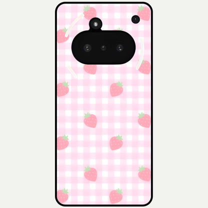  Strawberry Picnic Love Glass Case For Nothing Phone 3A back cover – full design glossy printed glass finish