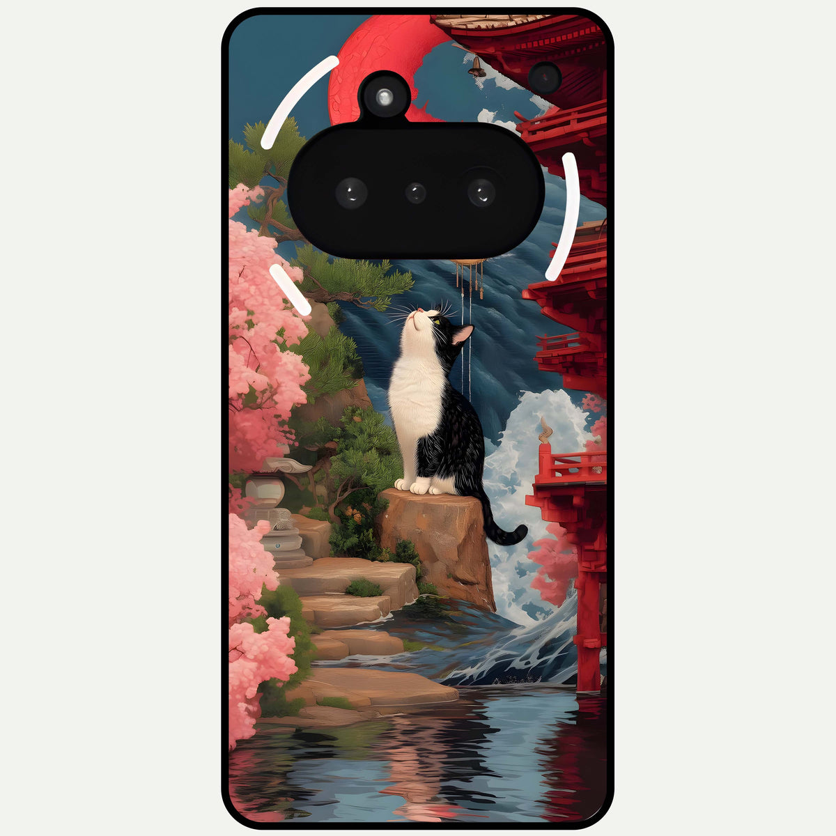 Temple Cat Scenery Glass Case For Nothing Phone 3A back cover – full design glossy printed glass finish
