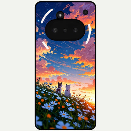  Two Cats Friends Glass Case For Nothing Phone 3A back cover – full design glossy printed glass finish