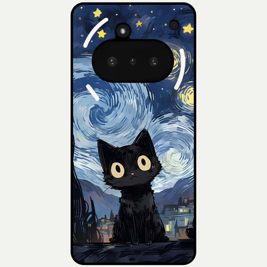  Van Gogh Cat Glass Case For Nothing Phone 3A back cover – full design glossy printed glass finish