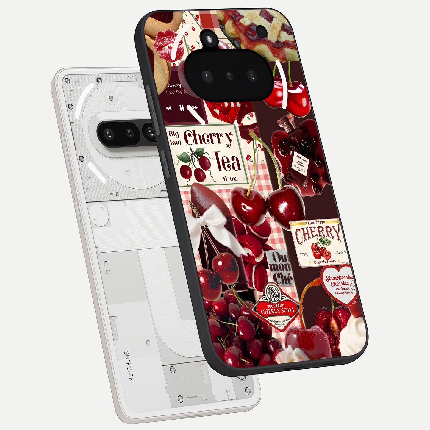 Aesthetic Cherry Tea Glass Case captured at a warm angle highlighting rich red tones, gloss, and edge clarity.