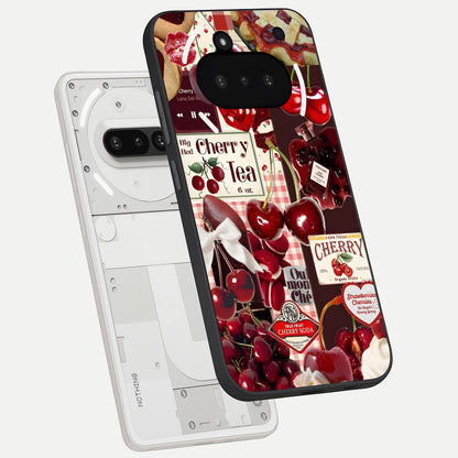 Aesthetic Cherry Tea Glass Case captured at a warm angle highlighting rich red tones, gloss, and edge clarity.