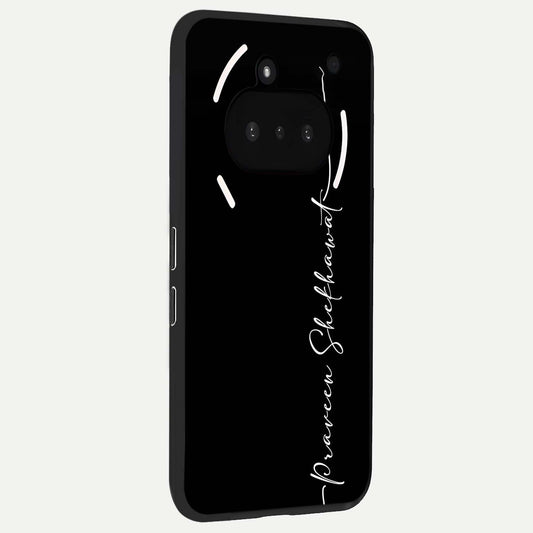  Black Tune Custom Name phone case For Nothing Phone 3A showing premium glass back cover with detailed artwork