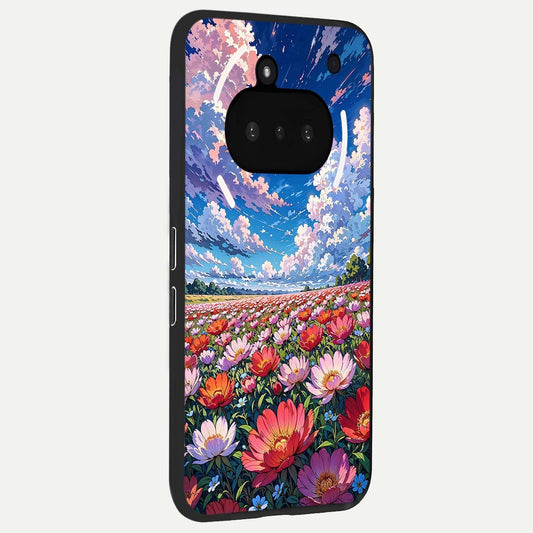  Blossom Sky Field phone case For Nothing Phone 3A showing premium glass back cover with detailed artwork