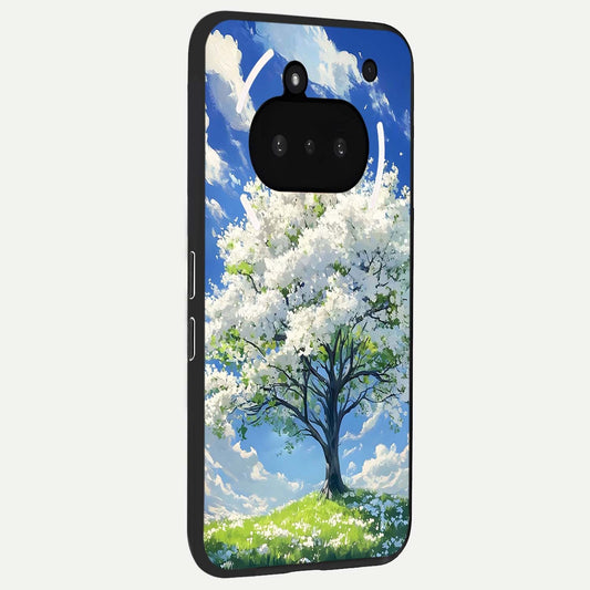  Blossom Sky Serenity phone case For Nothing Phone 3A showing premium glass back cover with detailed artwork