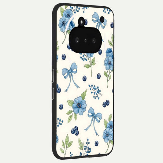  Blue Flower And Bow phone case For Nothing Phone 3A showing premium glass back cover with detailed artwork