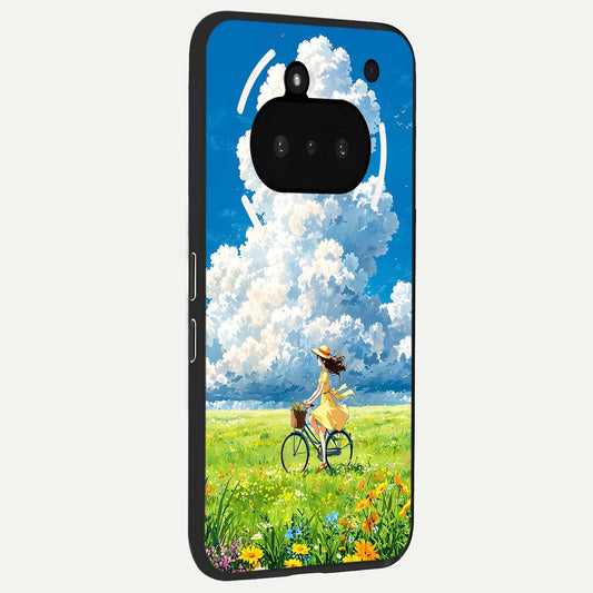  Breezy Meadow Ride phone case For Nothing Phone 3A showing premium glass back cover with detailed artwork