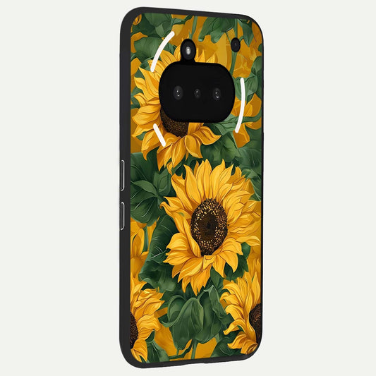  Bright Sunflower Bloom phone case For Nothing Phone 3A showing premium glass back cover with detailed artwork