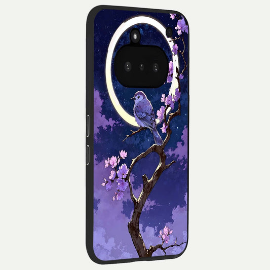  Celestial Bird Blossom phone case For Nothing Phone 3A showing premium glass back cover with detailed artwork