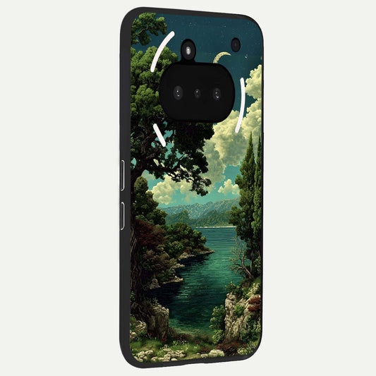  Celestial Lake Peace phone case For Nothing Phone 3A showing premium glass back cover with detailed artwork