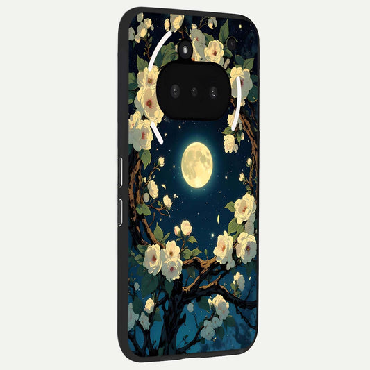  Celestial Moon And Flower phone case For Nothing Phone 3A showing premium glass back cover with detailed artwork