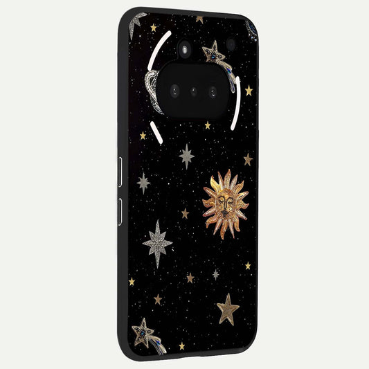  Celestial Moon With Stars phone case For Nothing Phone 3A showing premium glass back cover with detailed artwork