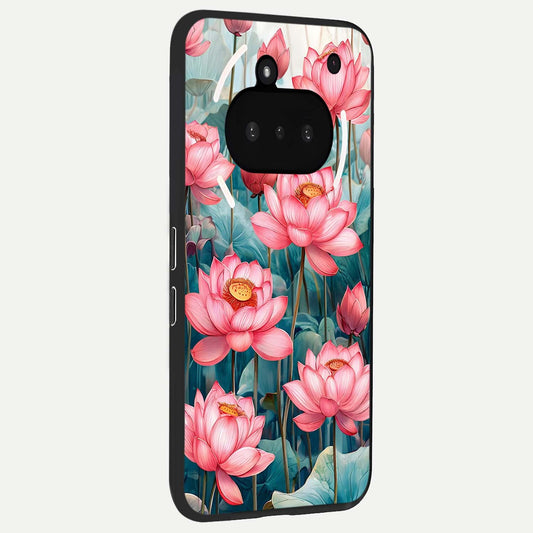  Celestial Pink Lotus phone case For Nothing Phone 3A showing premium glass back cover with detailed artwork
