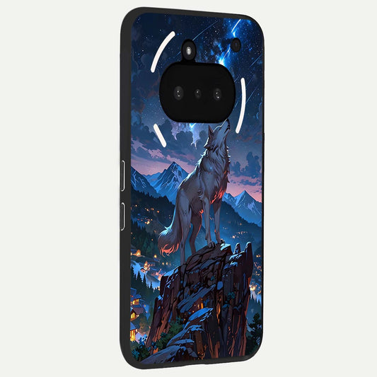  Celestial Wolf Howl phone case For Nothing Phone 3A showing premium glass back cover with detailed artwork