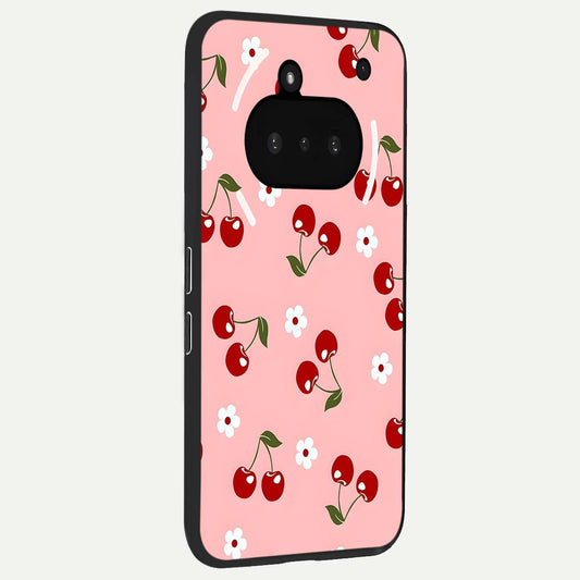  Cherry Love Mood phone case For Nothing Phone 3A showing premium glass back cover with detailed artwork