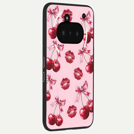  Cherry With Lips phone case For Nothing Phone 3A showing premium glass back cover with detailed artwork