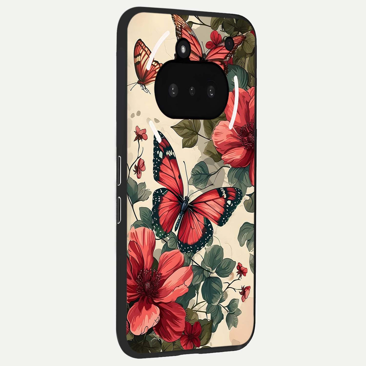 Crimson Butterfly Garden phone case For Nothing Phone 3A showing premium glass back cover with detailed artwork