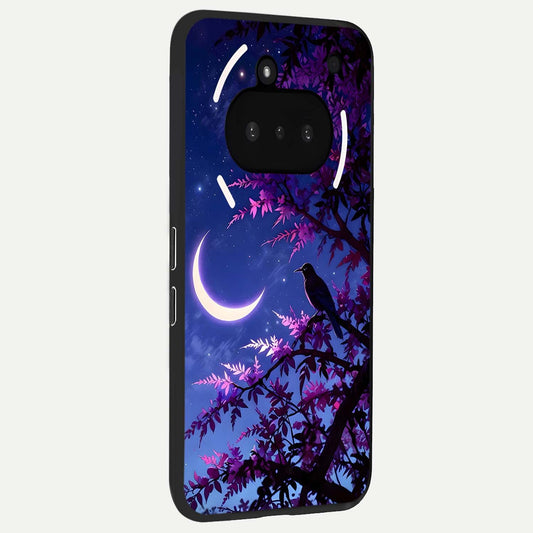  Crow And Moon Scenery phone case For Nothing Phone 3A showing premium glass back cover with detailed artwork