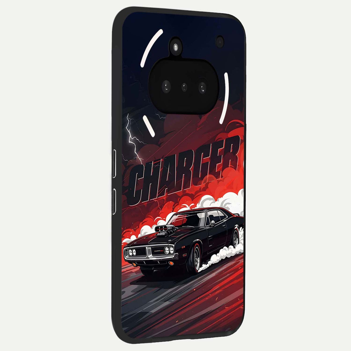  Dark Charger Fury phone case For Nothing Phone 3A showing premium glass back cover with detailed artwork