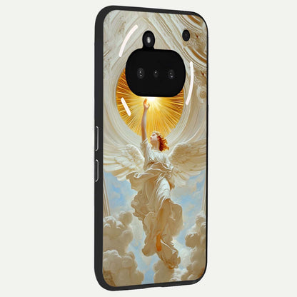  Divine Light Angel phone case For Nothing Phone 3A showing premium glass back cover with detailed artwork