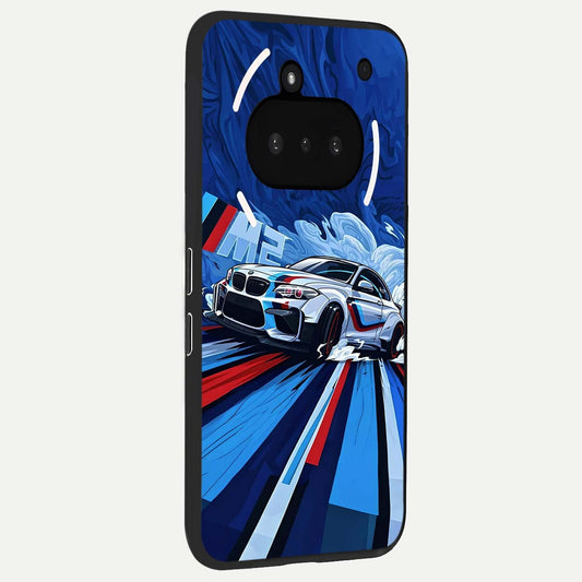  Drift Power Rush phone case For Nothing Phone 3A showing premium glass back cover with detailed artwork