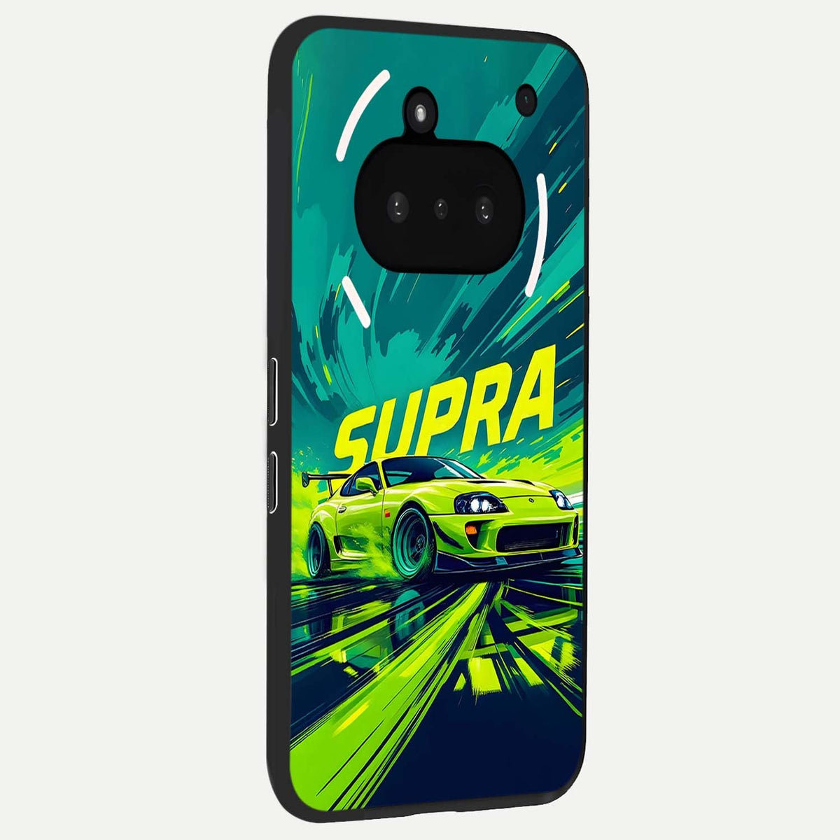  Electric Supra Thunder phone case For Nothing Phone 3A showing premium glass back cover with detailed artwork